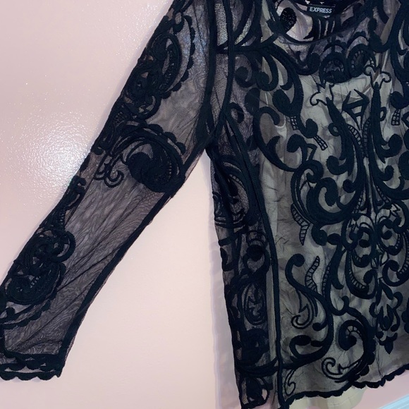 Express Black Lace Mesh Blouse - Picture 2 of 5